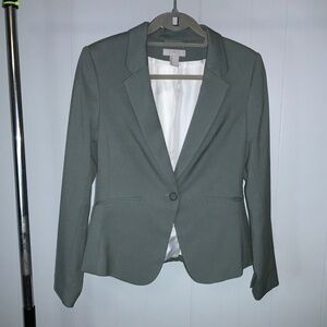 H & M sage green fitted single button blazer Sz S lined jacket career New